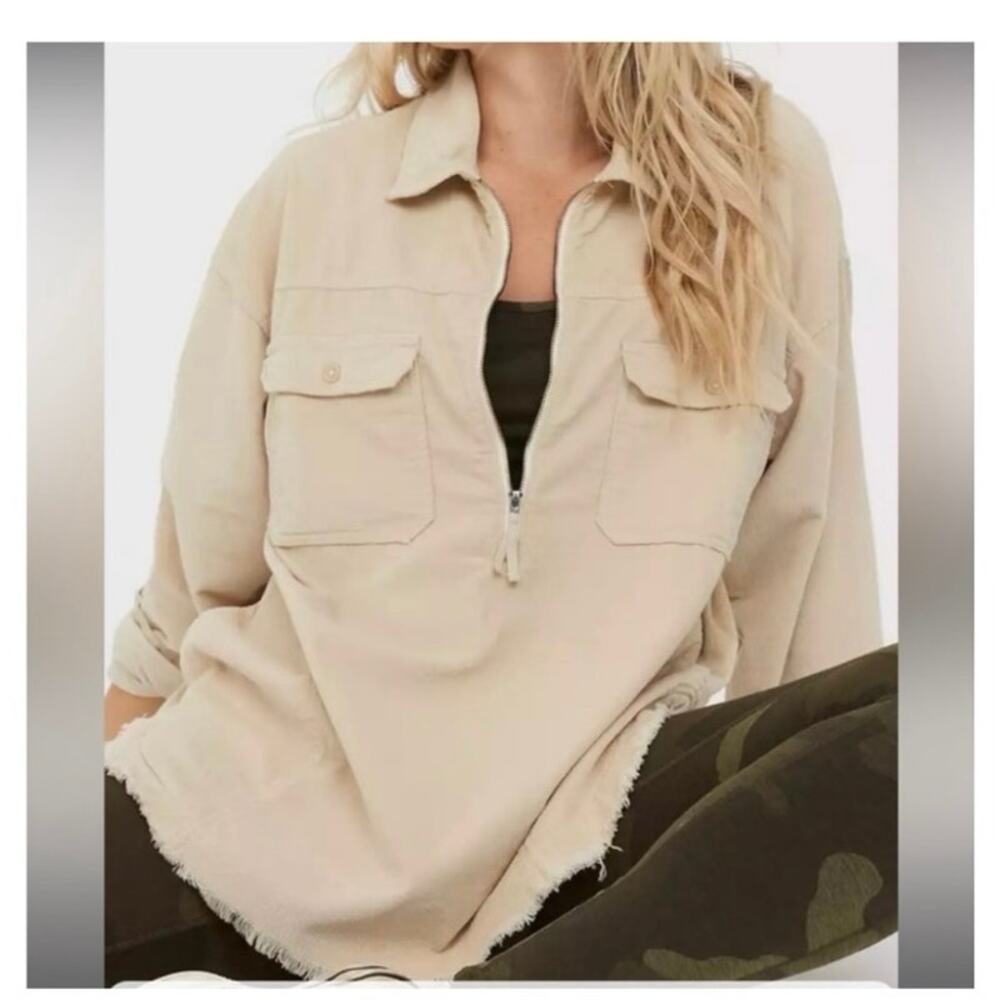 Aerie Offline Corduroy Shacket Women’s Small Tan 1/2 Zip Pullover Oversized Top